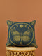 A square woven tapestry pillow in charcoal grey and metallic gold thread, embodying a premium, artisan feel. The central design features an intricate butterfly, a nod to entomology decor, encircled by a celestial moon phase motif. This combination of mystical and dark botanical elements makes it ideal for Whimsigoth, Gothic, and Dark Academia aesthetics. Ornate Victorian flourishes in the corners complete this luxurious, double-sided piece of functional art.